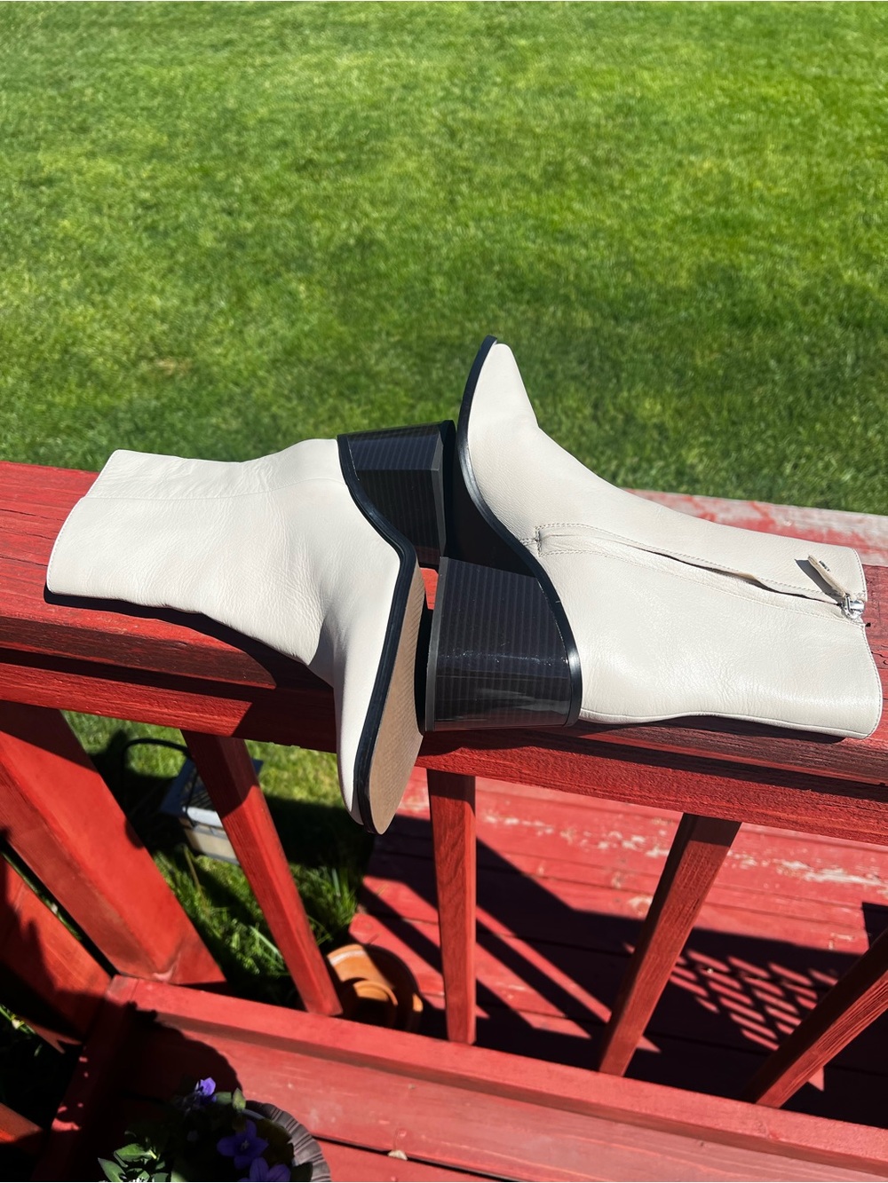 NWOB Sam Edelman Winnie Cream Leather Block Heel Ankle Boots Sz-8.5 - Picture 6 of 12